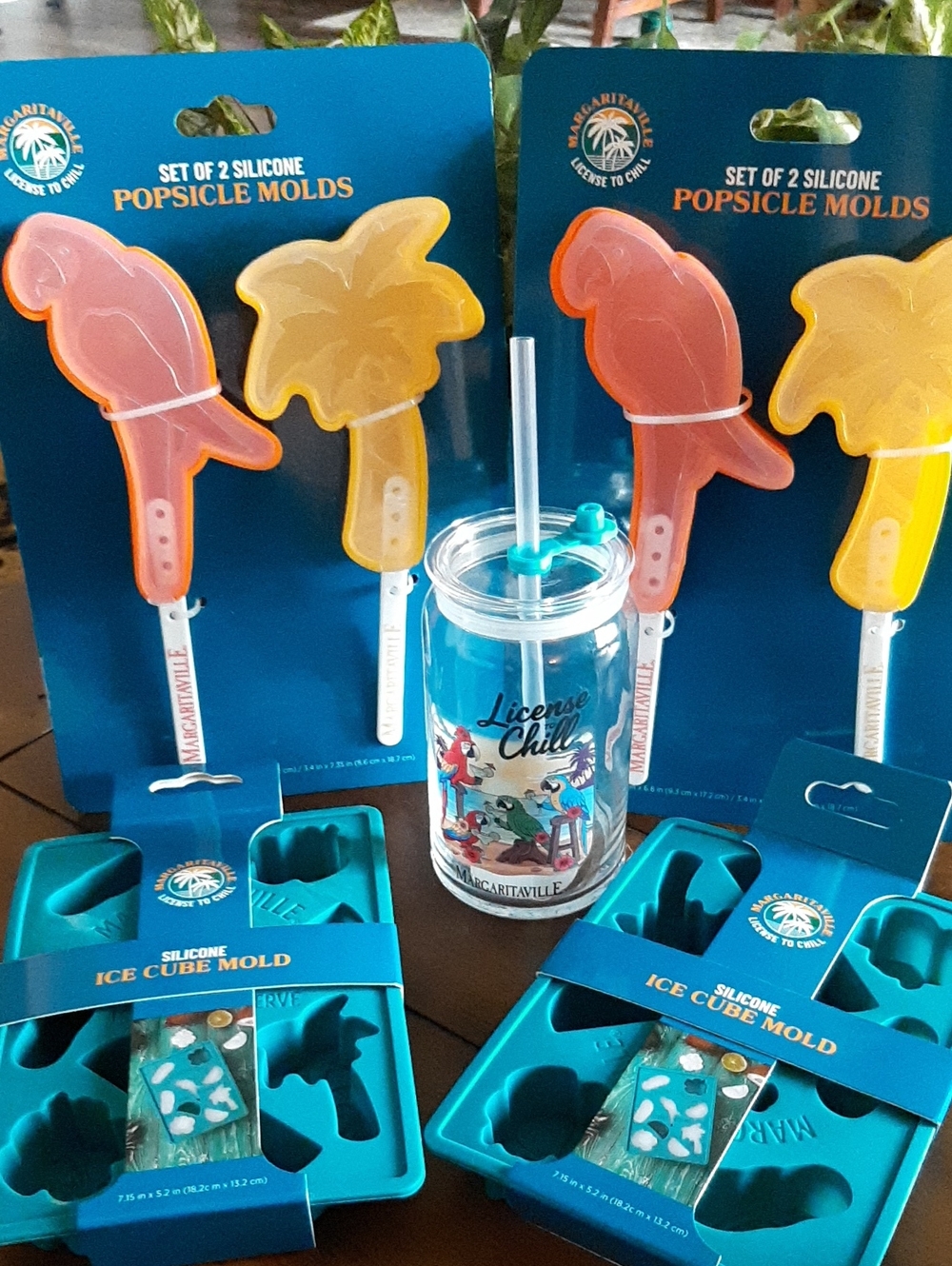Margaritaville Silicone Parrot & Palm Tree Popsicle Molds, Ice Trays & Glass Cup